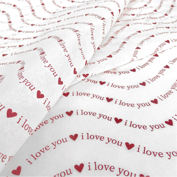 Papel de china para regalo corazones frase I Love You. Papel para envolver regalos. Papel decorativo para fiesta. Papel para regalo. Mint Pages