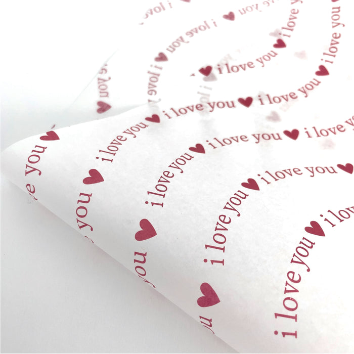 Papel de china para regalo corazones frase I Love You. Papel para envolver regalos. Papel decorativo para fiesta. Papel para regalo. Mint Pages