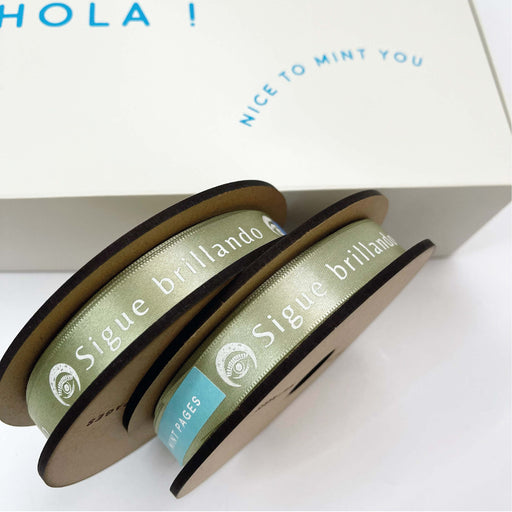 Listón personalizado con tu logo o diseño. Listón impreso con logo. Listones personalizados. Mint Pages